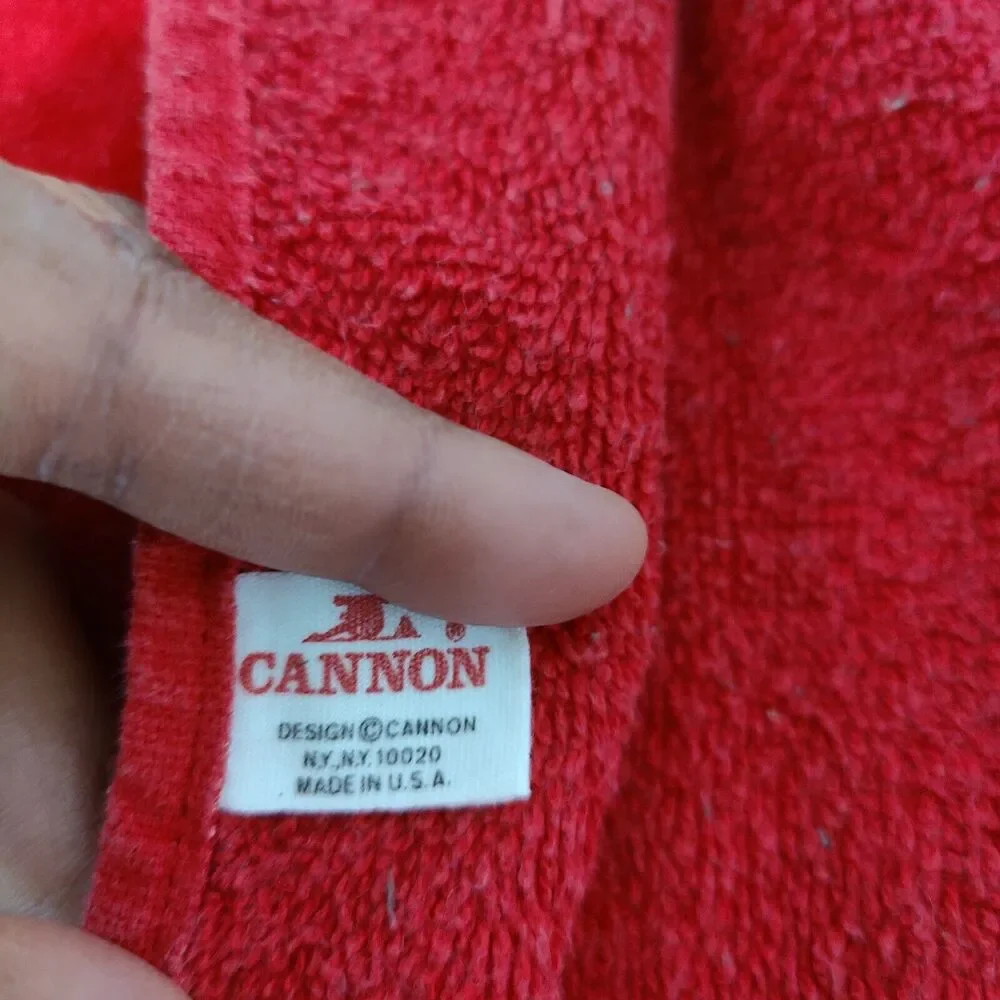 Cannon Red Christmas Tree Joy Embroider Fringe Hand Towels Set of 2 Pair Vintage